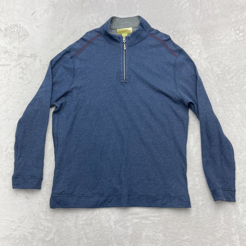 Tommy Bahama Sweater Mens XL Blue 1/4 Zip Outdoor Long Sleeve